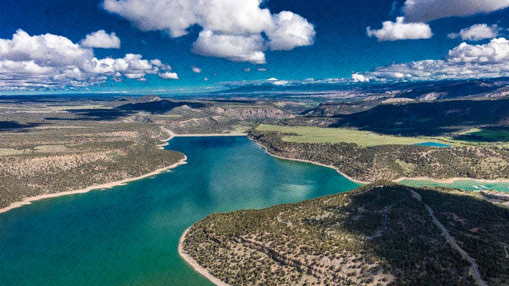 Ridgway Reservoir in Montrose Colorado on a sunny day with clouds.